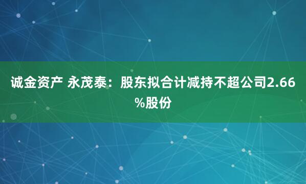诚金资产 永茂泰：股东拟合计减持不超公司2.66%股份